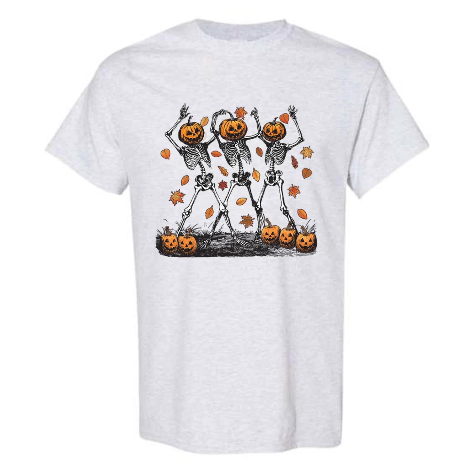 Halloween Pumpkin Skeleton Head T-Shirt Spooky Dancing Skull Funny Costume NEW M