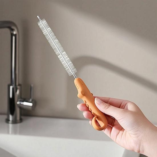 Set da 4 Pezzi Pennello per Pulizia con Manico a Coccodrillo, Pulitore per Cannucce per Alimenti con Asta in Acciaio Inossidabile, Strumento per la Pulizia di Spazi Stretti in Cannucce per Biberon e Tazze d'Acqua