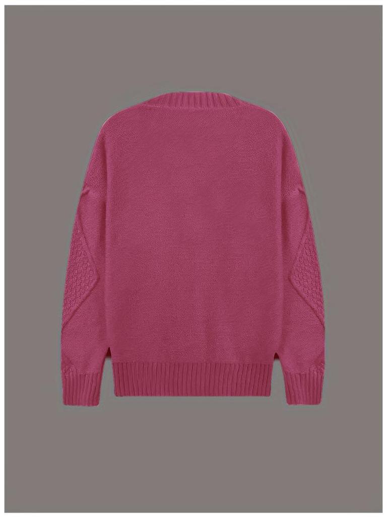 Women's European and American Casual V-Neck Cable Knit Sweater Coat - Solid Color, Autumn/Winter Pullover.