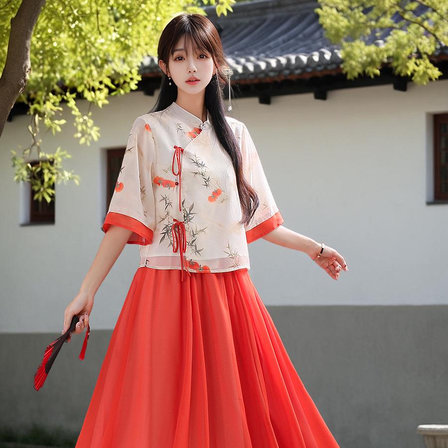 New Young Republic Style Hanfu Girl Tang Suit Two-Piece Retro Cheongsam Set
