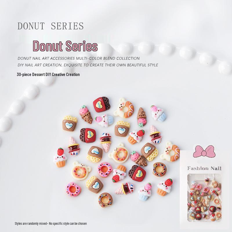 

3D Resin Dessert Nail Art Décor: Donuts, Ice Cream & Candy Rhinestones (30 pcs)