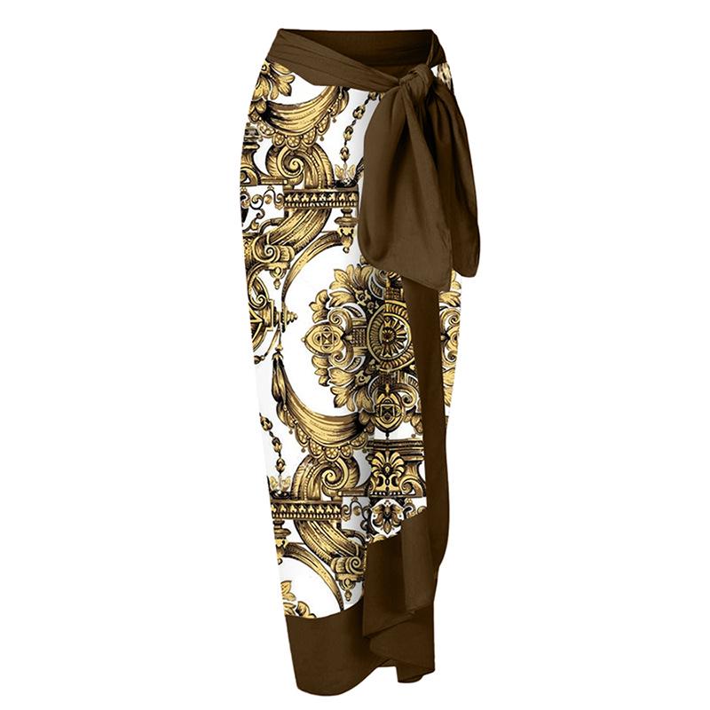 

Европейский и американский праздничный стиль, женское платье-юбка средней длины с принтом и завязками – Пляжная коллекция #23017128. One Size белый