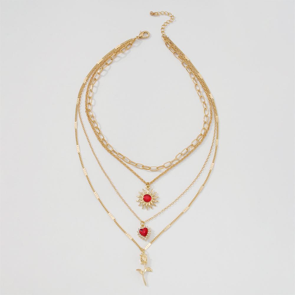 Tooxika Vintage Sun Love Heart Flower Necklace Diamonds Niche Street Fashion Necklace Women