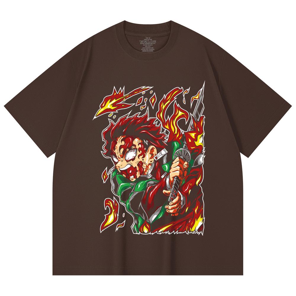 230 Gsm 100% Cotton Demon Slayer V101 Tanjiro Print Unisex Heavy Cotton T Shirt