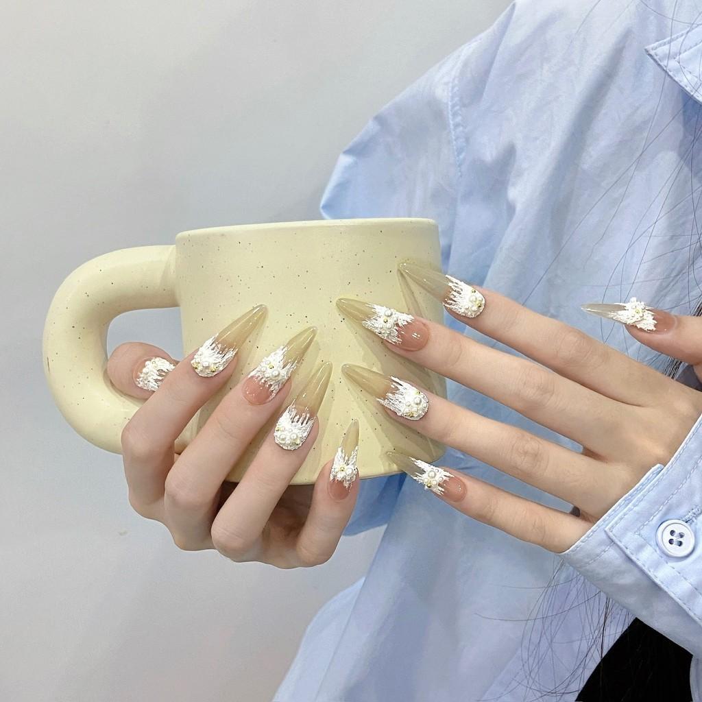 HANDMADE Artificial Nail 3D Plaster Painted Miniature Sculpture Phototherapy Nails Fake Nails Reusable and Removable Nails