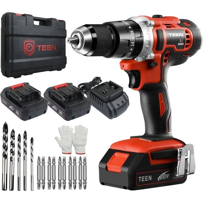 Perceuse Visseuse Sans Fil - TEENO - 20V - 45Nm - 2 Vitesses - 2 Batteries 2Ah