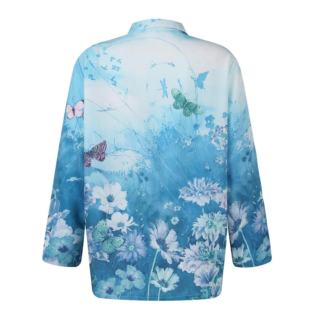Fashion Women's Printed Button Lapel Long Sleeve Loose Casual Top Shirt