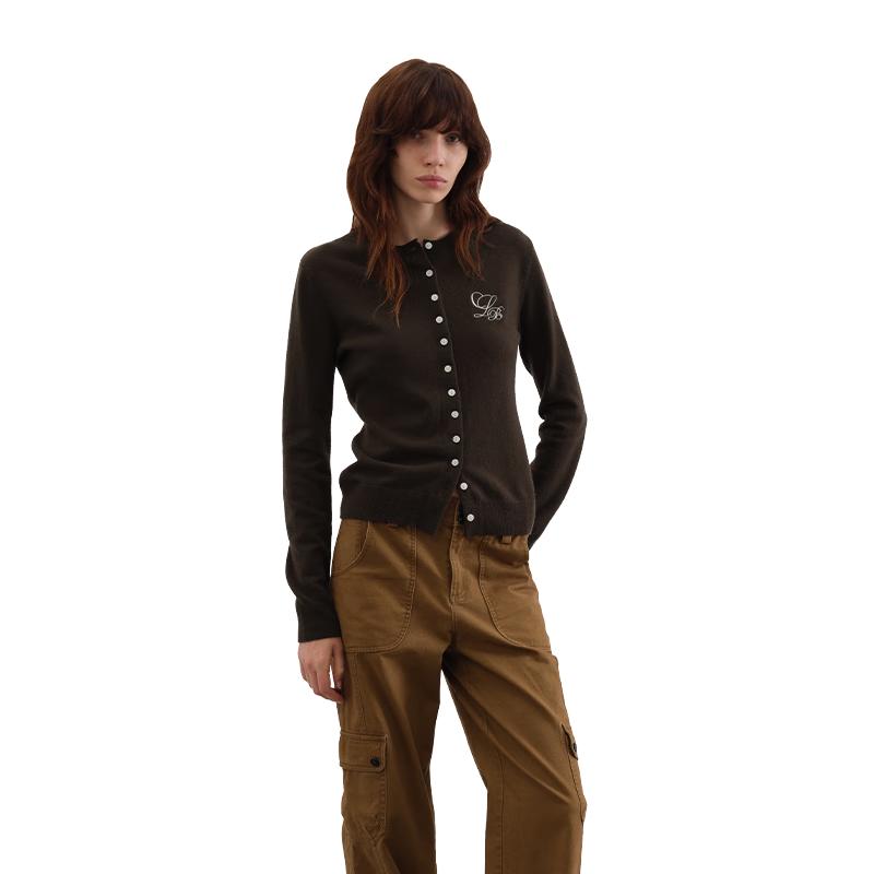 GREEN BELT Women's 100% Wool Slim Fit Embroidered Round Neck Cardigan