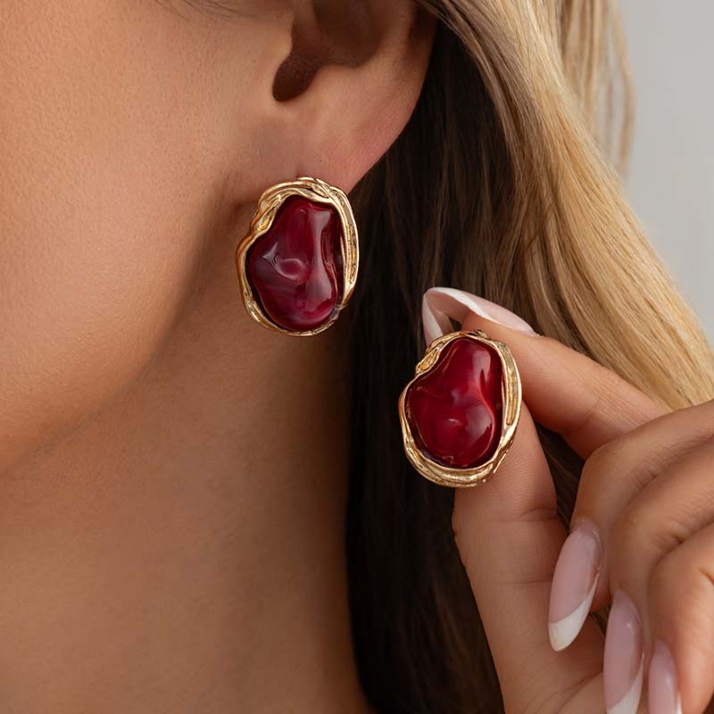 Vintage Colorful Resin Pearl Stud Earrings for Women Elegant Imitation Pearl Irregular Geometric Earrings Jewelry Gifts