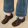 Autumn Winter Vintage Square Toe Thick Heel Women Mary Jane Shoes Street Style Lace Up Party Dress Female Pumps
