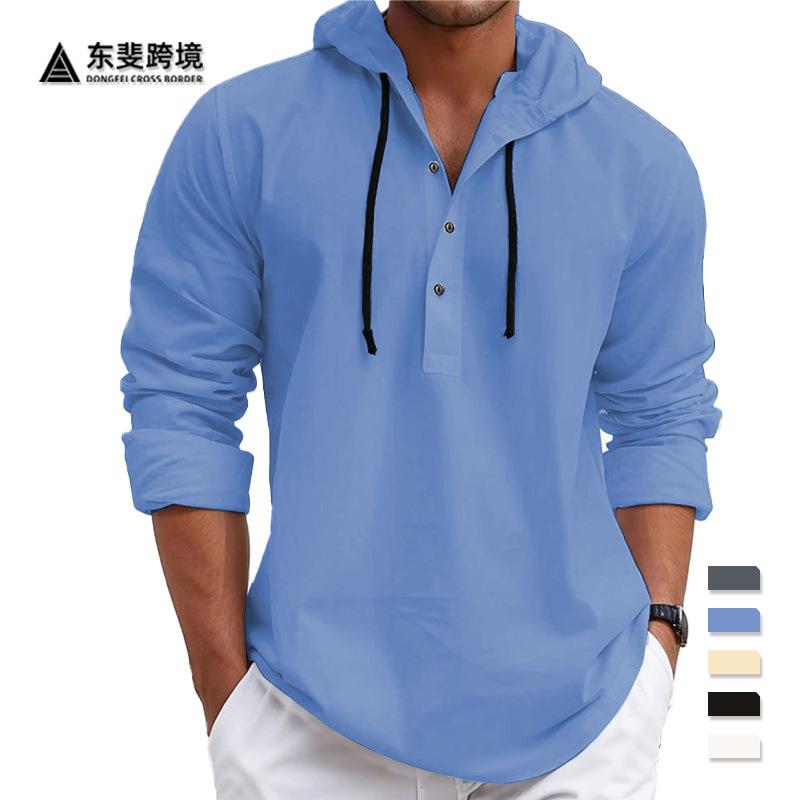 TEMU Trend Fashion Men's Pearl Cotton Small Twill Half Cardigan Hooded Button Sweater