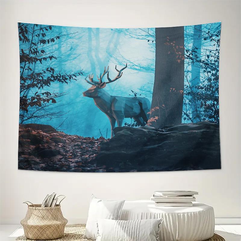 Hirschwald Wandteppich Natur Wandbehang Waldtier Heimdeko Berglandschaft Raumteiler Ästhetische Schlafsaal Kunst