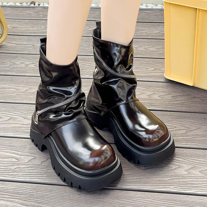 

Женские ботинки Мартин в британском стиле 2025 осень-зима новые на толстой подошве ретро ботинки-чулки с высотой 10 см 40 коричневый