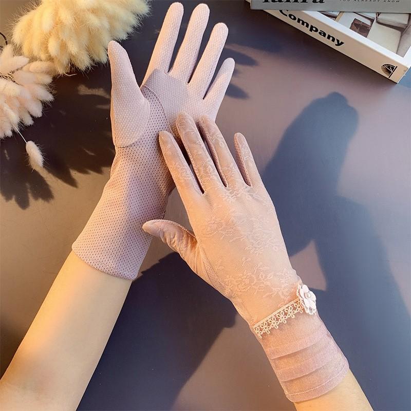 

Солнцезащитные кружевные перчатки, весенние перчатки с бантом, перчатки для сенсорного экрана, женские дышащие уличные перчатки для вождения, летние перчатки для велоспорта Average Size