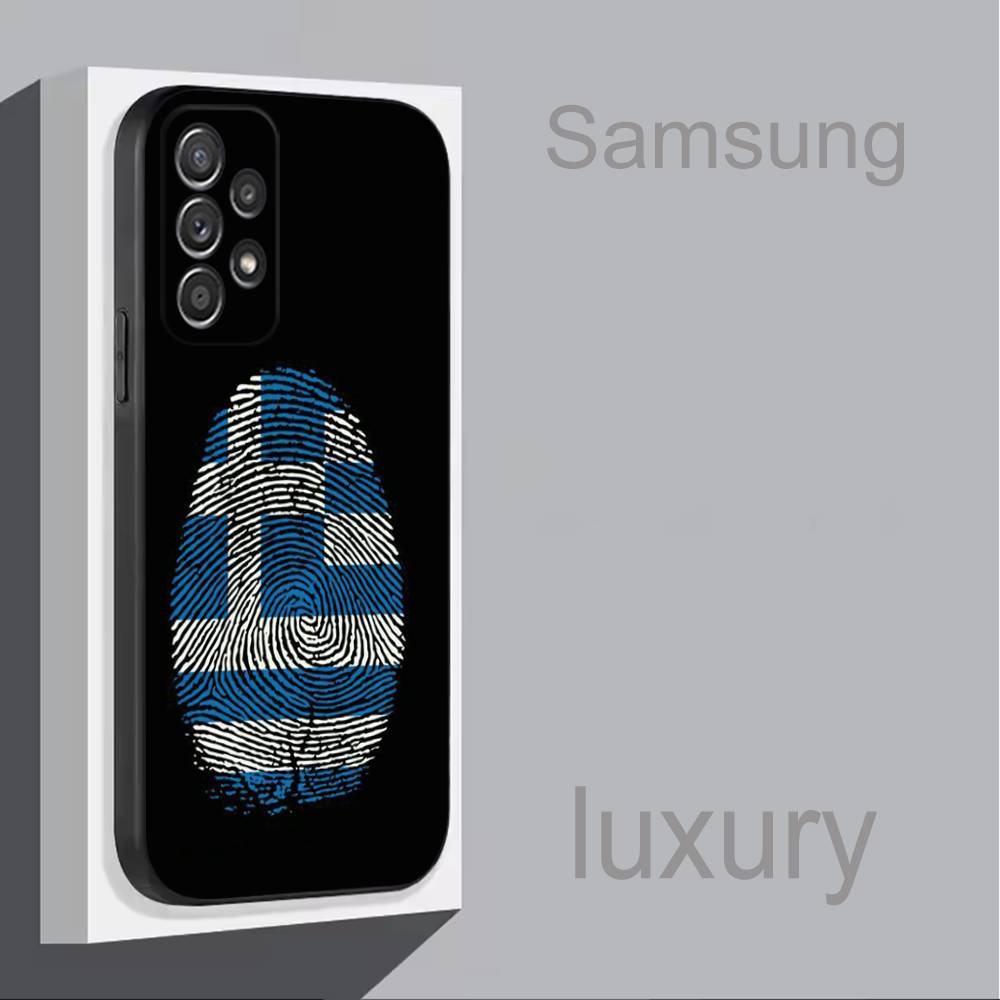 Greek Greece Flag Map For Samsung S 25,24,23,22,30,21,10,9,Ultra,Plus,Lite,FE,4,5G Black Soft Case Phone Case