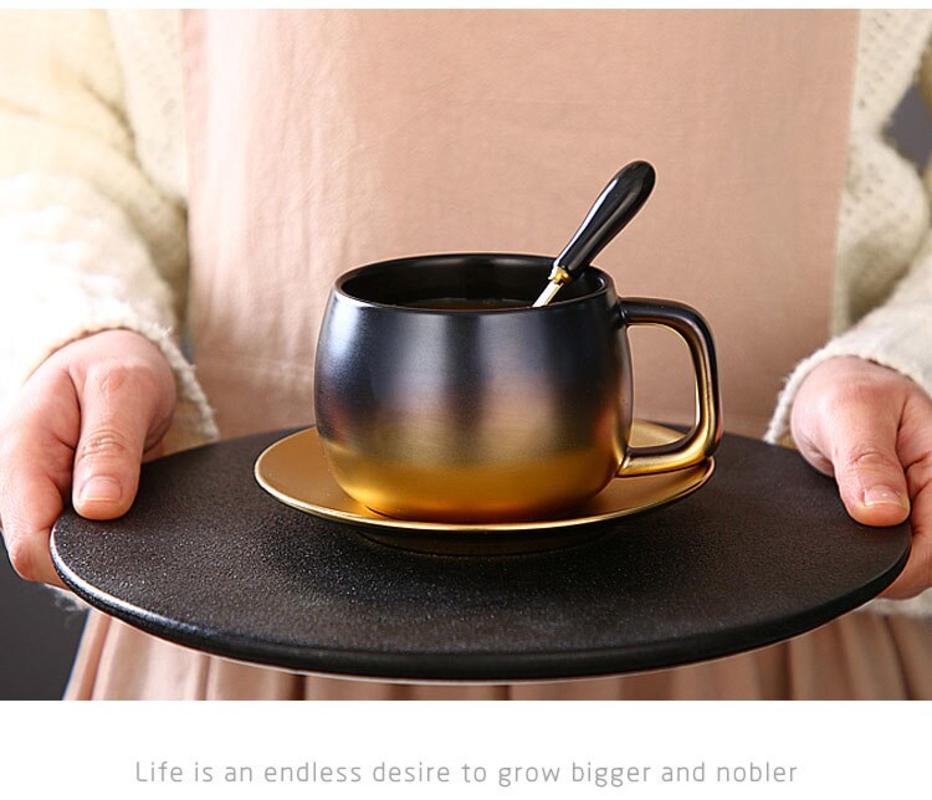 Creative Gradient Ceramic Coffee Cup Pulling Gold, Rough Surface, Set of Simple English Cups of Tea, Latte, Coffee, Coffee and Slippers.