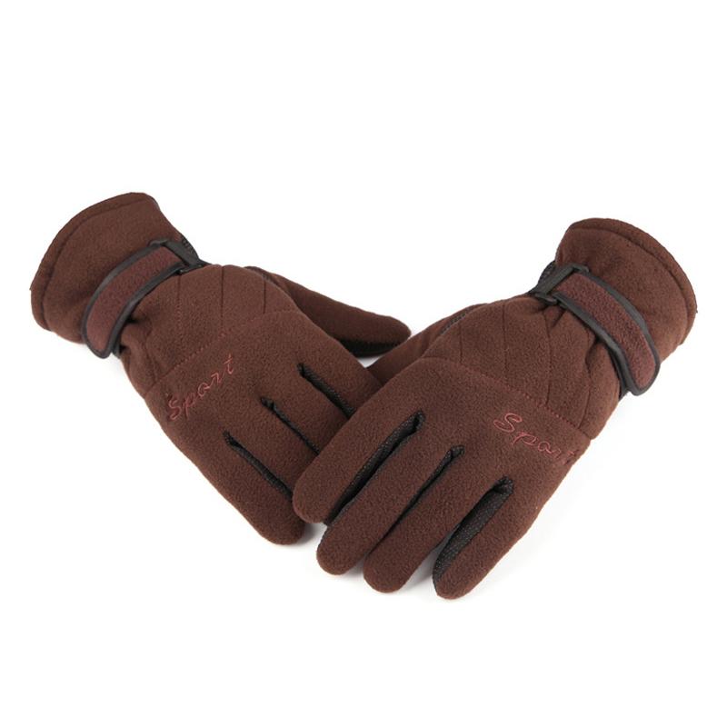 

AOTU 1 Pair Winter Outdoor Skiing Cycling Polar Fleece Warm Gloves Windproof Anti-skid Full Finger Gloves Coffee