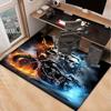 Totenkopf Motorrad Teppich für Gaming Zimmer Coole Biker Deko Große Bodenmatte mit Feuereffekt Einzigartige Geschenkidee Rutschfester Teppich