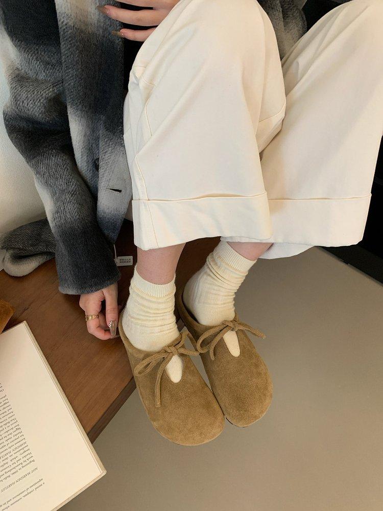 Retro Mori Bag Head Half Slippers Women's Outer Wear 2025 Autumn New College Style Versatile Lace-up Lazy Boken Shoes