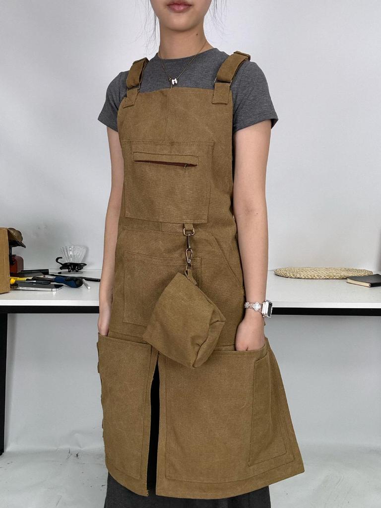 Thick Canvas Modern Minimalist Apron with Custom Logo, Cup Pocket, and Tool Holder for Electricians and Carpenters.