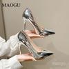 Pointed Toe Stiletto Heels Women's Patent Leather Pumps Shiny High Heel Dress Shoes for Party Slip On Sandalias De Mujer Size 34