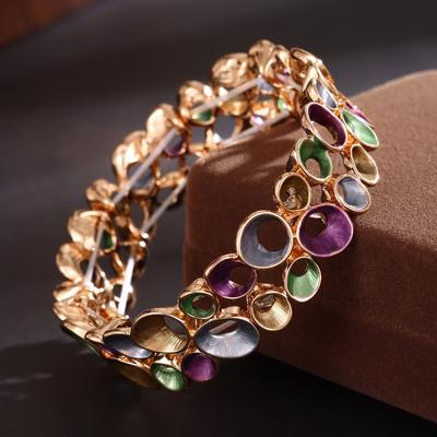 Colorful Oil Painting Double Row Hollow Circular Elastic Bracelet, Fashionable and Personalized Women's Versatile Bracelet