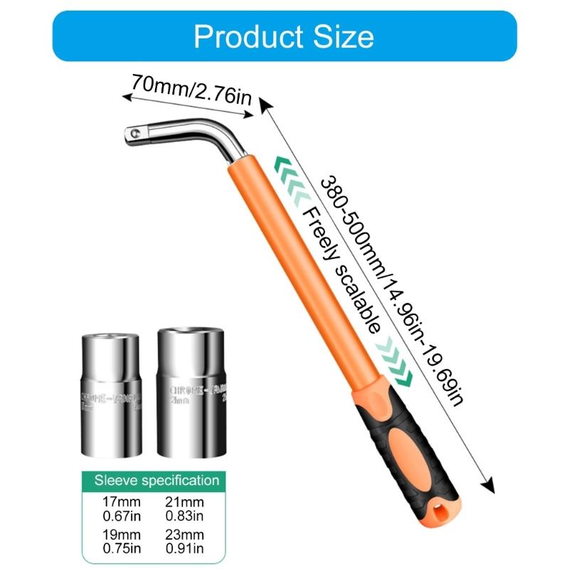 Multiple Size Extendable L Wrench Socket for Wheel Tires with Comfortable Grip Handle Auto Enthusiasts Car Maintenance