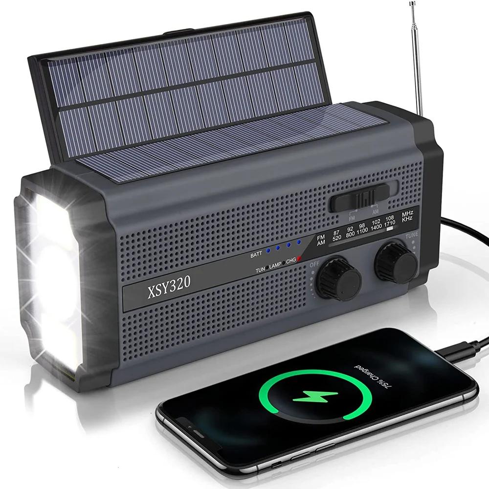 WOOPKER 5000mAh Emergency Radio FM XSY-320 Portable Hand Powered Solar Rechargeable Waterproof with SOS Alarm Flashlight Weather