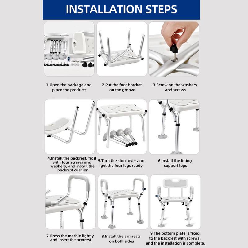 Non-slip Aluminium bath chair Shower Stool Seat Mobility Height Adjustable Bath Chair (KL stock)