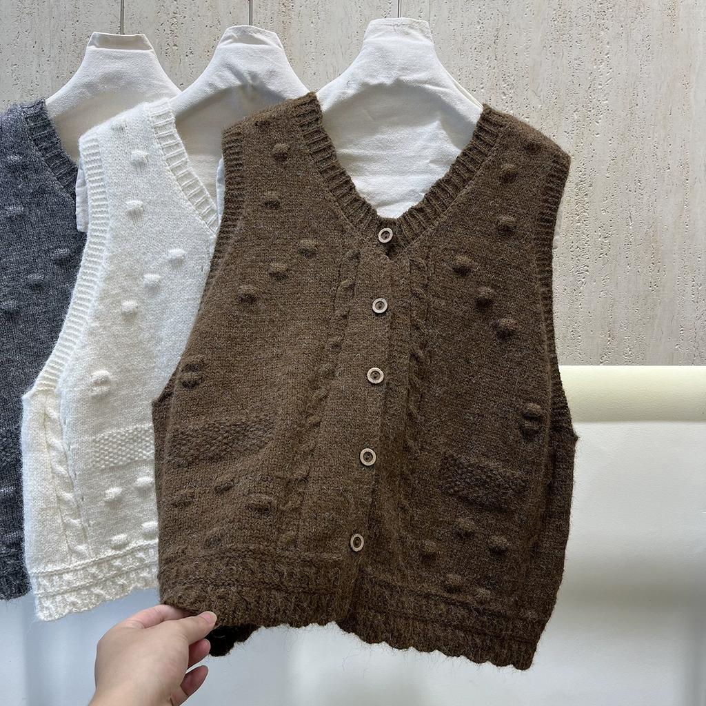 DIMANAF 2025 Autumn Women Sleeveless Vest Sweaters Knitting Buttons Oversize Casual Style Loose Sweater