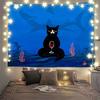 Funny Meditating Black Cat Tapestry Underwater Shark Background Wall Hanging for Bedroom Funny Aesthetic Decor