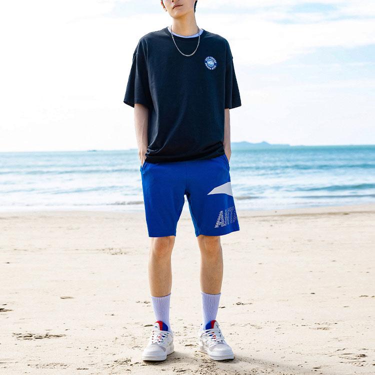 Anta Letter Pattern Printed Casual Sports Round Neck T-Shirt Unisex Tops Black 952228144-3