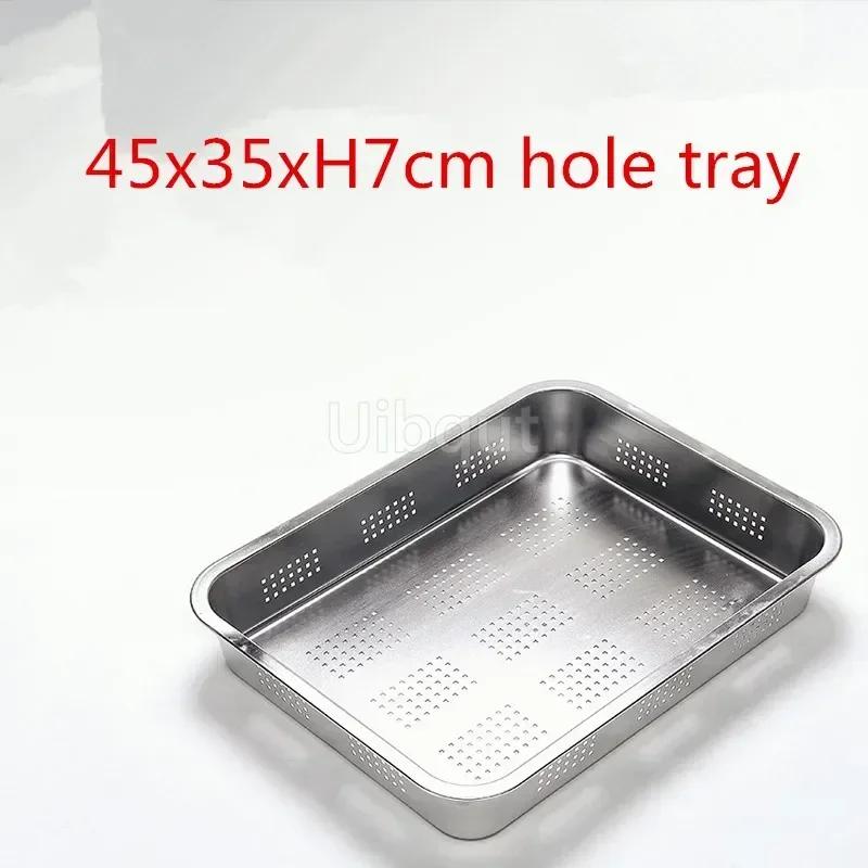 304 Tablett Edelstahl Aufbewahrungsschalen Leckplatte Loch Maschensieb Sieb Waschen Gemüse Becken Trocknen Wasserfilter Becken Deckel