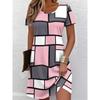 Women's Summer Short-Sleeve Minimalist Color-Blocked Dress—Loose-Fitting Breathable Fashionable Casual Beach Dress