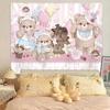 Girl Cartoon Illustration Tapestry Wall Hanging Home Decor for Bedroom Living Room Dorm Lolita Sweet Pink Linen