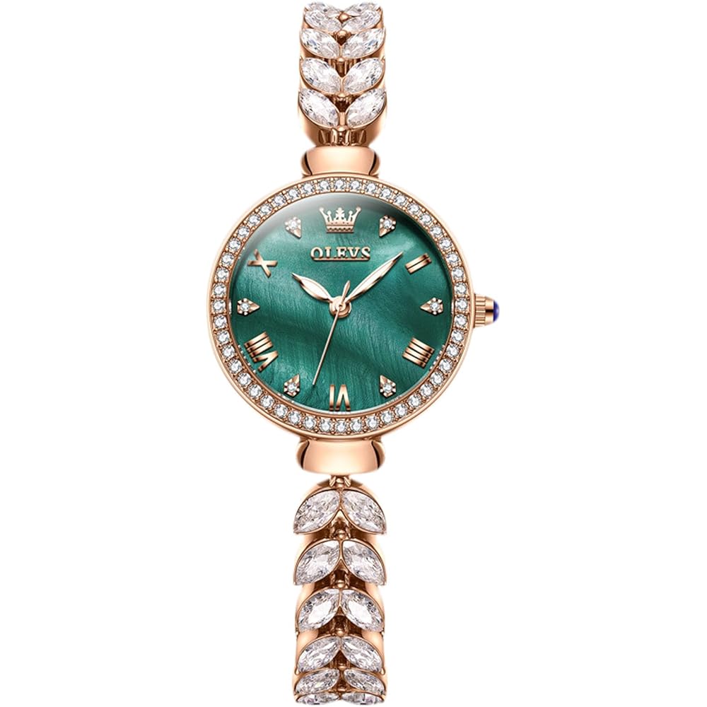Rorios Women s Analog Quartz Watch Green Sparkling Bracelet Casual Waterproof Business Timepiece