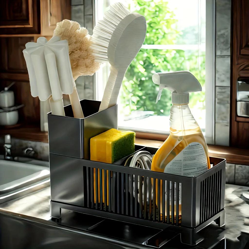 1pc Kitchen Drain Rack Kitchen utensils storage basket used for storing cleaning tools sponge cleaning drying drain basket