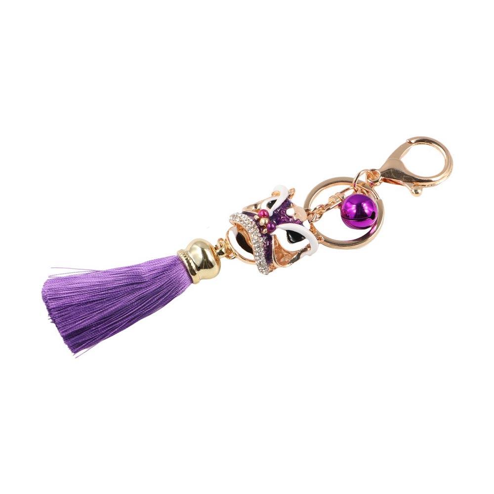 Crystal Animal Lion Dance Keychain Chinese Style Lion Wake Keychain   Women Bags Holder