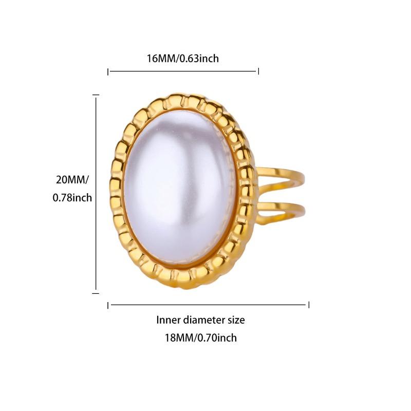 

Винтажное преувеличенное модное кольцо с геометрическим овальным дизайном, инкрустированное жемчугом, из нержавеющей стали, женское универсальное кольцо для личности