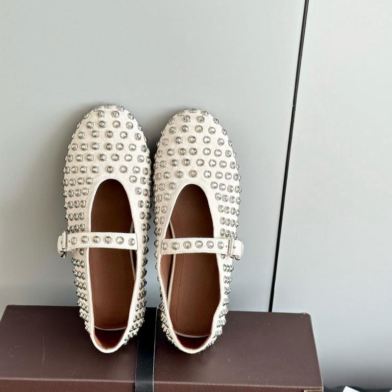 Migua Suede Crystal Mary Jane Flats with Rivets