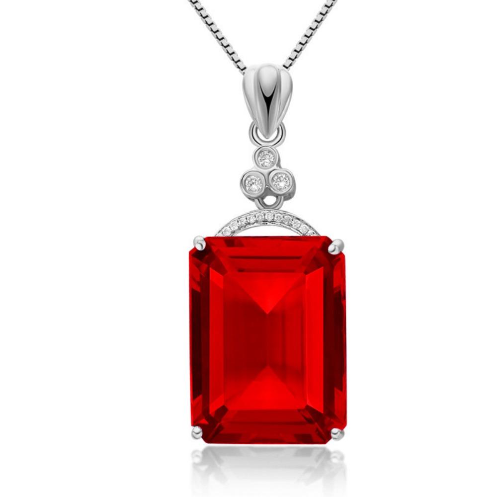 Elegant Women Necklace with Large Rectangular Swiss Blue Topaz and Simulated South African Zircon Gemstone