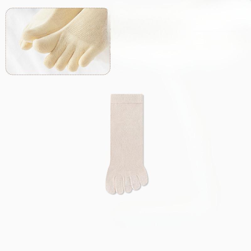 Female Summer Thin Style Sweat Absorbing Breathable Mesh Tube Five Finger Cotton Socks