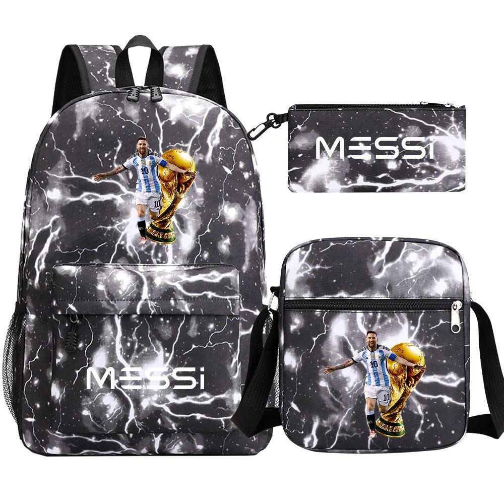 Football Star Print Youth Primary And Secondary School Students Schoolbag Three-Piece Set Men'S And Women'S Backpack