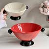 Ceramic High Leg Fruit Plate Binaural Snack Storage Tray Dry Fruit Tray Dessert Trays Cake Trays Decorative Household Products