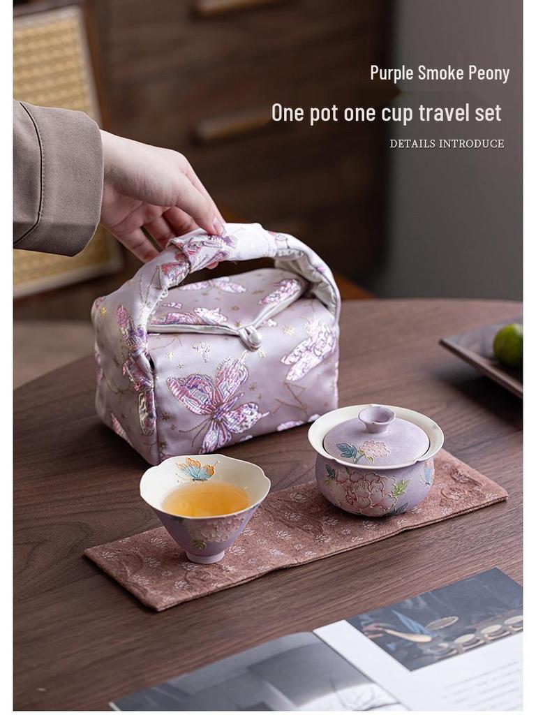 Hand-Painted Peony Ceramic Tea Set: Birthday & Mid-Autumn Gift