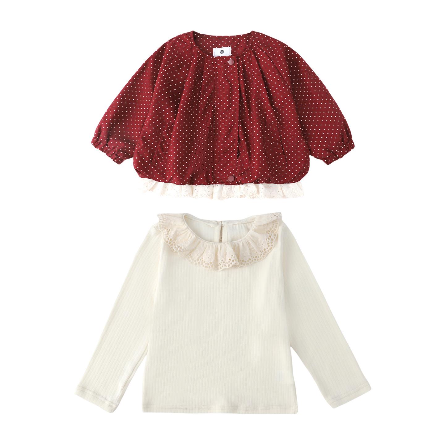 

Autumn 2025 Girls Polka Dot Jacket & Pleated Skirt Set with Peter Pan Collar 110 cm