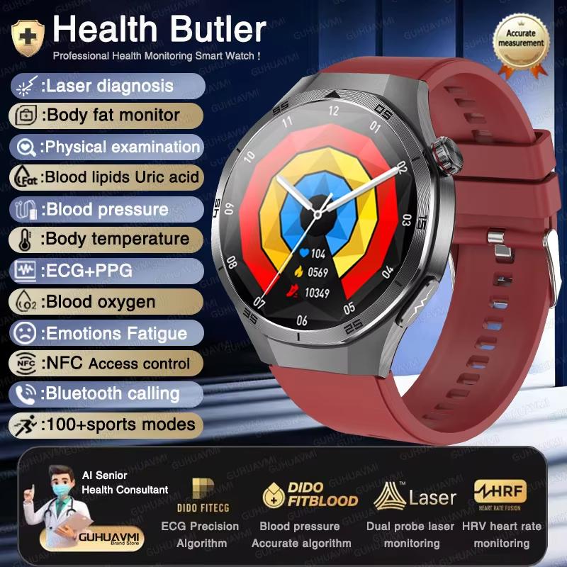 2025 Nové Zdraví Neinvazivní AI Diagnostické Chytré Hodinky EKG TK Pánské Tři Vysoké Kyselina Močová Krevní Tuk Bluetooth Hovor Chytré Hodinky