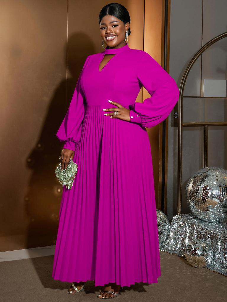 AOMEI Lange Ärmel, plissierte Abendkleider für Damen, O-Ausschnitt, Ausschnitt auf der Brust, elegante Roben in A-Linie, edle, formelle Abendkleider für Feiern und andere Anlässe
