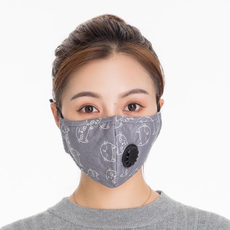 Unisex Black Cartoon Cotton Winter Mask with PM2.5 Anti-Smog and Dust Filter