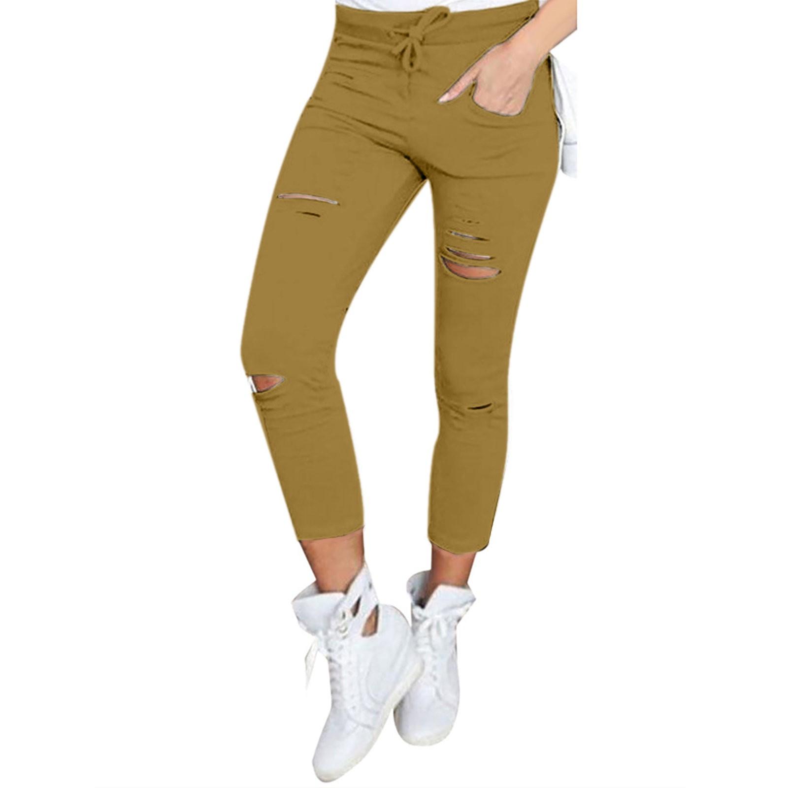 

Женские однотонные повседневные брюки-карандаш с эластичной резинкой на талии и боковыми карманами S жёлтый